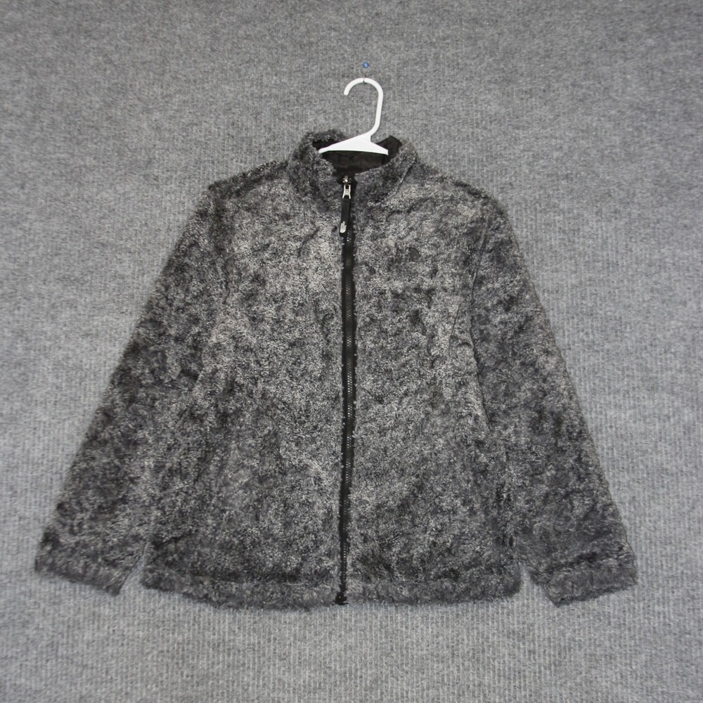 The North Face Reversible Jacket Girls XL Gray Black Fleece Puffer Full Zip